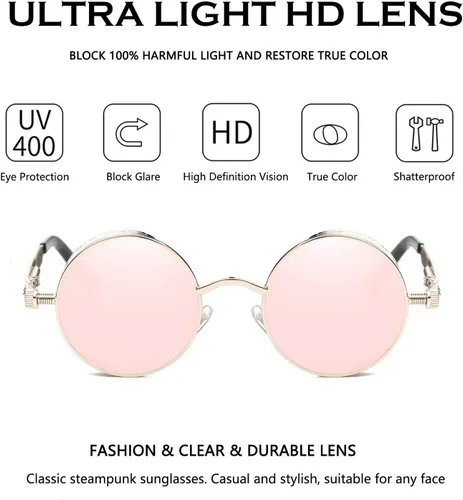 Vista 69 de Dollger Gafas de sol vintage Steampunk Retro Metal Round Circle Frame