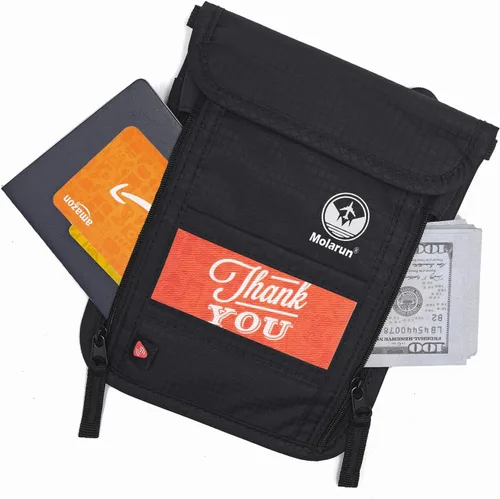 Vista 2 de RFID Bloqueo Stash Cuello Billetera, Pasaporte Titular Bolsa De Viaje Para Mujeres Hombres - Negro, Negro -, Cartera Rfid