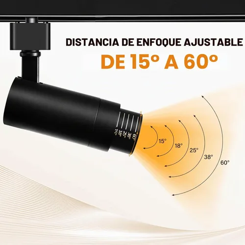 Vista 5 de Cabezales de iluminación LED con zoom de 12 W, 2700-6500 K, luz de riel ajustable tipo H de 15 ° a 60 °, ángulo de haz regulable brillante