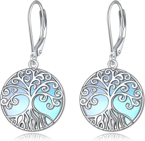 Vista 120 de Aretes colgantes con forma de lágrima de filigrana de piedra lunar de plata de ley 925 con cierre de palanca para mujer, regalos de joyería