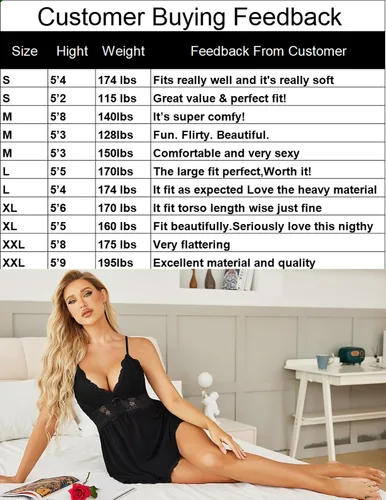 Vista 7 de Avidlove Camisón de noche de encaje modal para mujer, ropa de dormir con cuello en V y lencería sexy