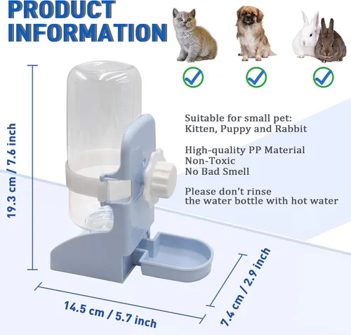 Vista 5 de Botella de agua de conejo con suspensión para mini conejito de indias, chinchilla, botella de agua automática de 16.9 fl oz por Gravity Flow Supply