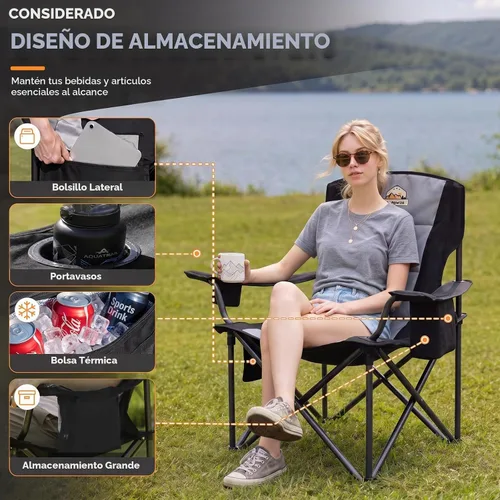 Vista 6 de Sillas de campamento de gran tamaño, paquete de 2 – Silla de campamento plegable resistente de 450 libras, sillas plegables para exteriores anchas