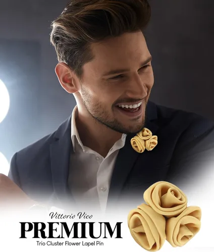 Vista 4 de Premium Trio Cluster Flower Lapel Pin Boutonniere formal para hombres, broche de flores