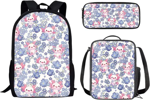 Vista 30 de Paquete de 3 bolsas escolares con estampado de bandera estadounidense para niños, mochila de gran capacidad para laptop, con cremallera, estuche