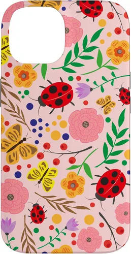 Vista 4 de iPhone 16 Cute Ladybugs Flowers Pink Pattern Bouquet Lover Cell Phone Case