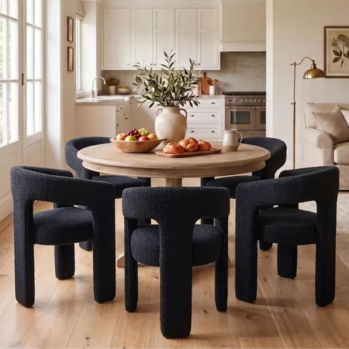 Vista 25 de Silla de Comedor Moderna de Chenille Tipo Barril Tapizada en Tela para Comedor con Brazo, Cómoda Silla Auxiliar de Acento para Cocina/Sala de Beige