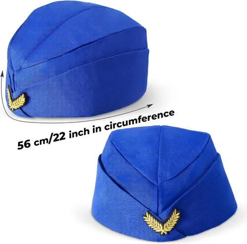 Vista 3 de Keymall Conjunto de accesorios de azafata de vuelo para niños, sombrero de azafata para niñas, disfraz de carrera, cosplay, disfraz de Halloween Azul
