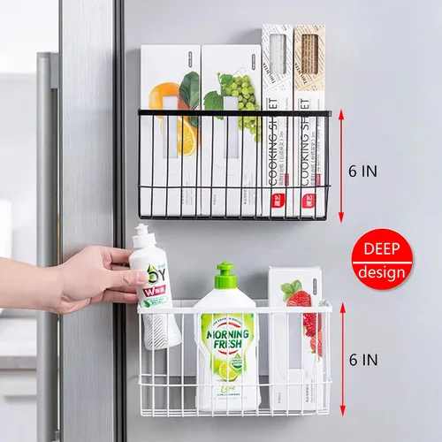 Vista 3 de Organizador magnético para refrigerador, cesta magnética, organizador de cocina, bolsa de metal con cierre hermético