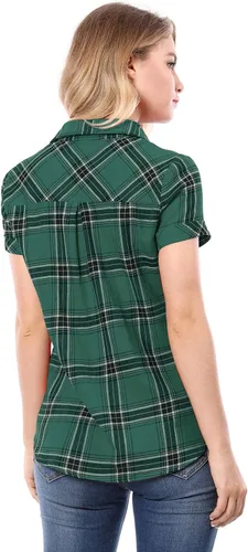 Vista 5 de Allegra K Camisa clásica de algodón a cuadros occidentales con botones para mujer