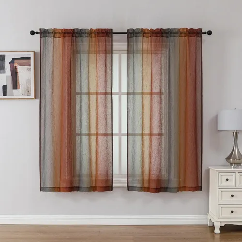 Vista 21 de OWENIE Cortinas transparentes degradadas para dormitorio, sala de estar, 96 Morado y dorado