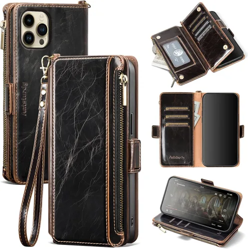 Vista 15 de Antsturdy - Funda cruzada tipo cartera para iPhone 12 Pro Max, color negro RFID Blocking,PU Leather Flip Cover,Kickstand,with Credit Card