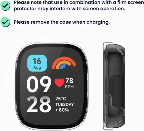 Vista 5 de kwmobile Funda compatible con Xiaomi Redmi Watch 3 Active/Redmi Watch 3 Lite Covers - Vidrio templado 2X con marco de plástico - Transparente