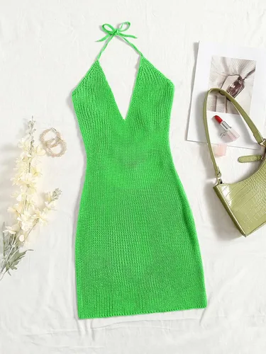 Vista 5 de MakeMeChic Vestido de playa sin mangas con lazo en la espalda para mujer