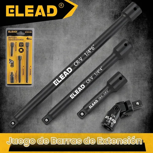 Vista 8 de Juego de 4 barras de extensión para dados de 1/4 de pulgada, 2, 4, 6 pulgadas, juego de extensión profesional, junta universal para dados de 1/4