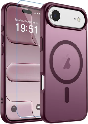 Vista 284 de zapica Funda magnética para iPhone Air, con protector de pantalla de vidrio templado, compatible con MagSafe, translúcida mate, a prueba de golpes