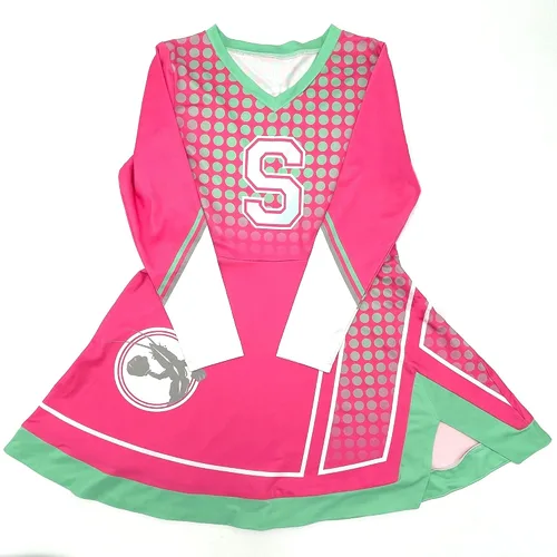 Vista 9 de 5 piezas de disfraz de animadora para niñas, uniforme de animadora con pompones, cuerda de pelo, silbato para niñas de 3 a 10 años