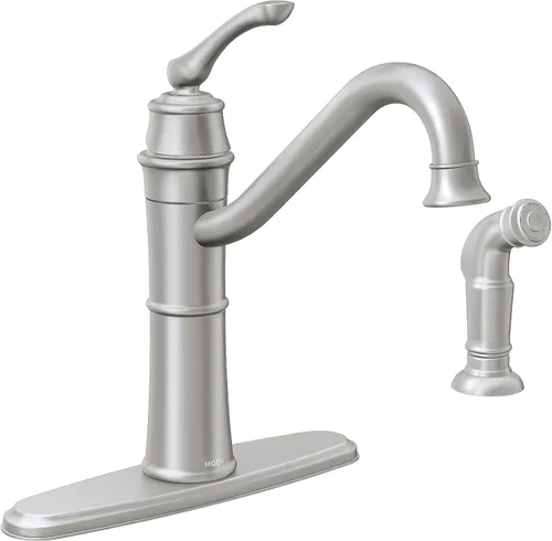Vista 5 de Moen Wetherly 87999BRB - Grifo de cocina de arco alto de bronce mediterráneo con rociador lateral, 87999BRB