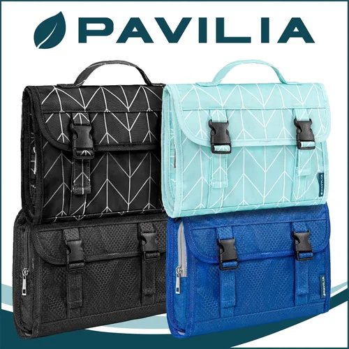 Vista 6 de PAVILIA Neceser colgante de viaje para mujeres y hombres, kit de bolsa de maquillaje de gran capacidad, estuche organizador de almacenamiento