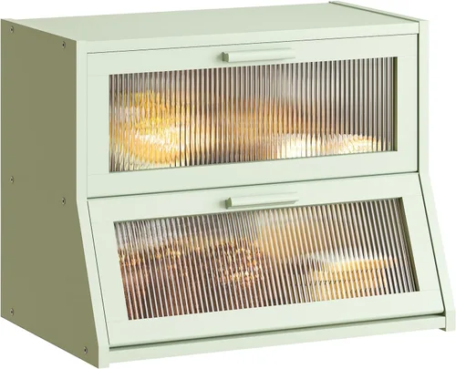 Vista 9 de GHWIE Panera de bambú de doble capa para encimera de cocina, contenedor de almacenamiento de pan de gran capacidad, recipiente para pan con panel