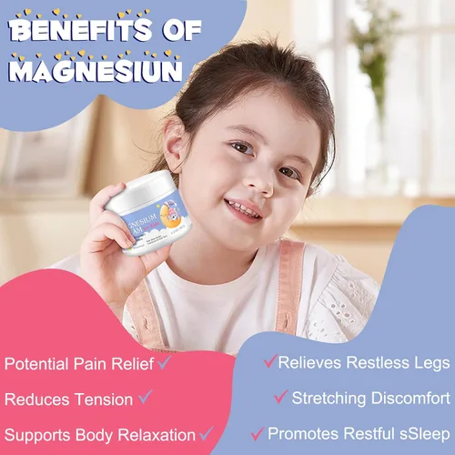Vista 2 de Crema de magnesio para niños, loción de aceite de magnesio para relajación ósea y muscular, calma y nutre la piel con caléndula, aloe vera, manteca