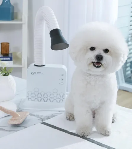 Vista 3 de DUZ - Secador de mascotas manos libres premium, 900 W, compacto, blanco, tubo de secado ajustable de 360 grados, botones táctiles, motor BLDC