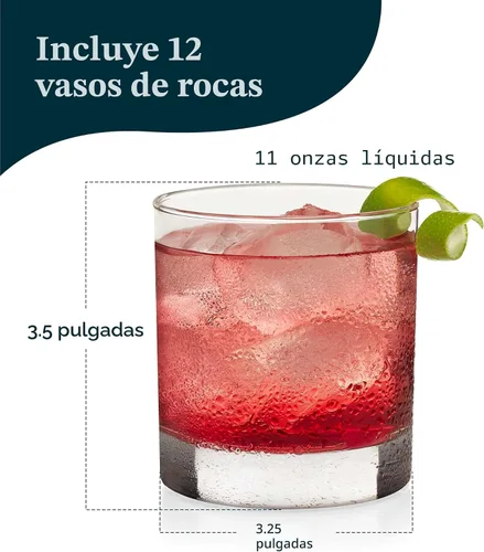 Vista 3 de Libbey 917CD Juego de 12 vasos de rocas con base pesada, vasos de vidrio con líneas simples, elegante juego de vasos estilo antiguo para whisky