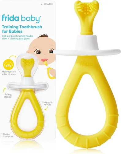 Vista 9 de Frida Baby Cepillo de dientes de entrenamiento para bebés con cerdas de silicona suave, amarillo