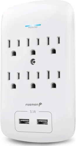 Vista 10 de Fosmon Protector de sobretensiones de montaje en pared de 6 tomas, supresión de sobretensiones de 3 clavijas, 1200 julios, 15 A, 125 VCA, 60 Hz