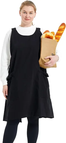 Vista 23 de Delantales grandes de talla grande para mujer con bolsillos de algodón y lino para hornear cocina