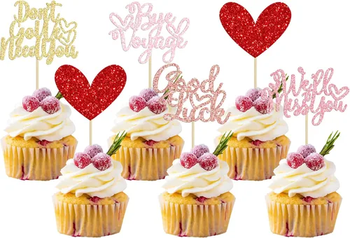 Vista 12 de 1 paquete de decoración para tartas con purpurina de corazón de buena suerte para cambio de trabajo, despedida de jubilación, graduación, temática