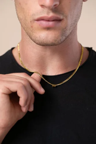 Vista 8 de Galis Classic Chains For Men - Cuban Link Chain with Small Bead Pendant, Diamond-Cut Stainless Steel, Waterproof Silver Plated Men's Necklace, Gold
