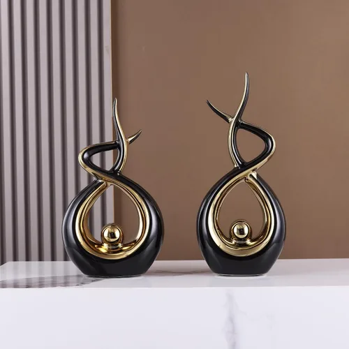 Vista 8 de Escultura moderna de cerámica abstracta dorada y negra, estatuas de Knick Knacks para sala de estar, estante, soporte de TV, mesa de café, comedor