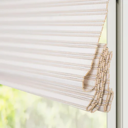 Vista 8 de Persianas romanas de bambú, persianas de madera tejidas a medida, sin cordón, color gris beige, persianas de bambú natural para puertas y ventanas