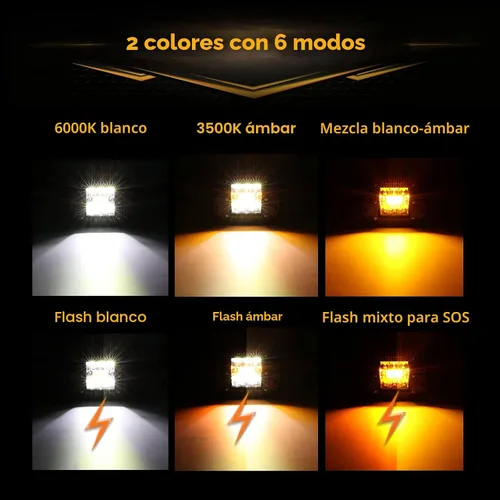 Vista 2 de Auxbeam Barra de luz LED de 3 pulgadas, 72 W, color ámbar/blanco, luces de conducción todoterreno para camión, SUV, barco, 4x4, Jeep Wrangler