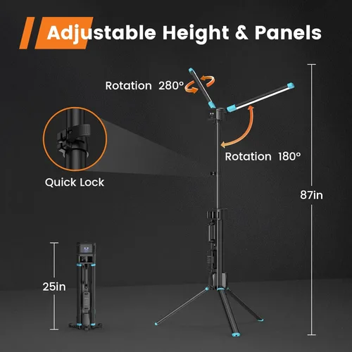 Vista 5 de Luz de Trabajo de 10000 Lúmenes con Soporte, GoGonova 87'' Luz de Trabajo LED Recargable de Doble Fuente de Alimentación con Soporte, Luz de Trabajo