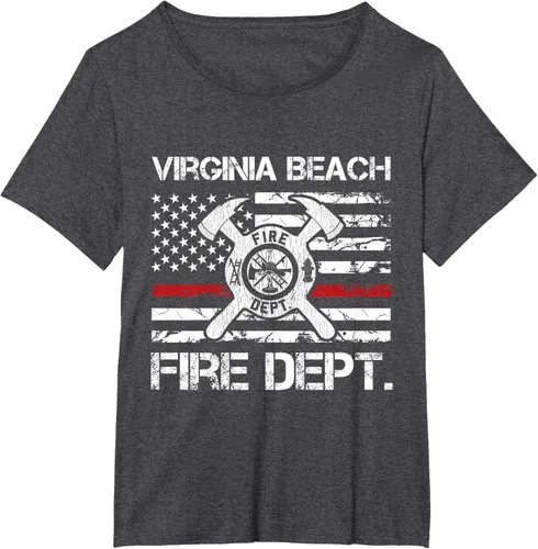 Vista 23 de Virginia Beach Virginia Fire Department - Camiseta delgada de línea roja, Negro
