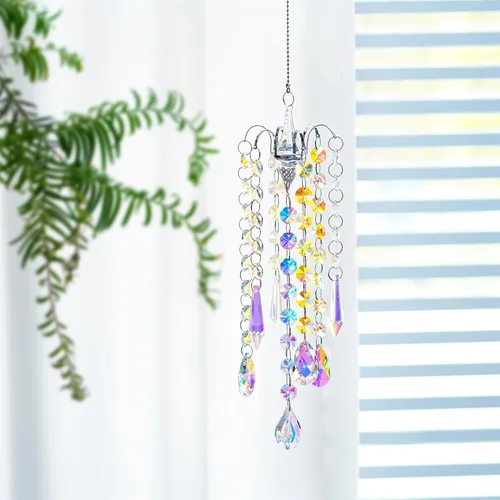 Vista 3 de H&D Hyaline & Dora Candelabro con Campanillas de Viento, Prismas de Cristal con Recubrimiento AB, Atrapasoles Colgante, Pendiente para Decoración