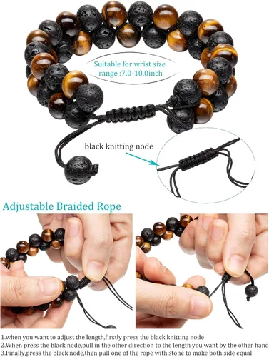 Vista 3 de Pulsera difusor de aceite esencial de piedra de lava ajustable cuerda trenzada cuentas de yoga para hombres y mujeres piedra original
