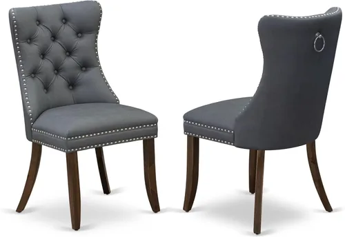 Vista 10 de East West Furniture DAP8F12 Dallas Parson - Juego de 2 sillas de cocina tapizadas de piel sintética con botones copetudos, color gris oscuro