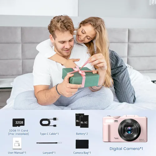 Vista 8 de Cámara digital 4K para fotografía, cámara de vlogging de 64MP para YouTube Rosa