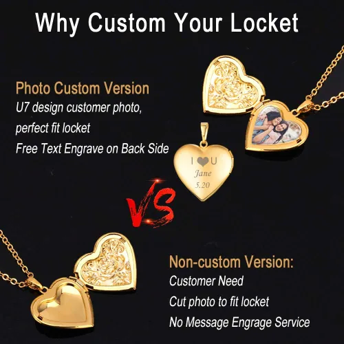 Vista 4 de U7 Collar de fotos personalizado para hombres y mujeres joyería personalizada con dije de cualquier imagen cuerda de acero inoxidable espiga cadena