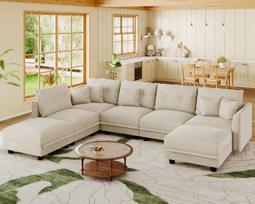 Vista 48 de LLappuil Sofá Seccional Modular con Asientos de Almacenamiento, Sofá Modular Convertible de Pana Chaise para Sala de Estar, Sofás de 5 Plazas con 3