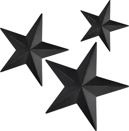 Vista 4 de Bellaa 24131 Barn Stars - Juego de 3 piezas de 12 pulgadas, 9 pulgadas, 6 pulgadas, rústico, negro, retro, arte para pared, diseño de Texas Western