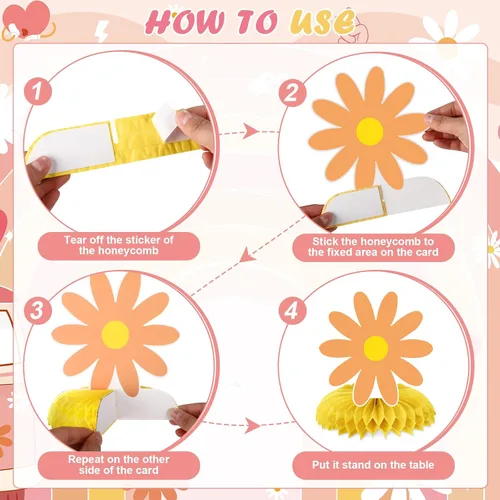 Vista 7 de Decoraciones de cumpleaños geniales para niñas y niños, retro hippie margarita, pancarta de feliz cumpleaños, telón de fondo de panal de abeja