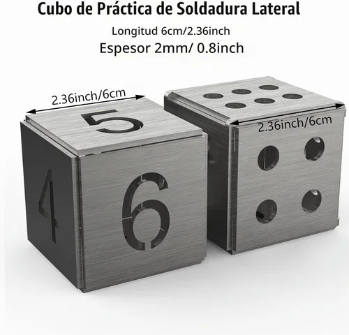 Vista 2 de Kit de práctica de soldadura de acero inoxidable, kit de cupones de soldadura de dados de cubo de 2 piezas para principiantes práctica
