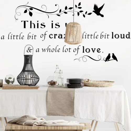 Vista 4 de Calcomanías de pared con texto en inglés "This is Us Crazy Loud Love", calcomanías de pared con texto inspirador para decoración del hogar