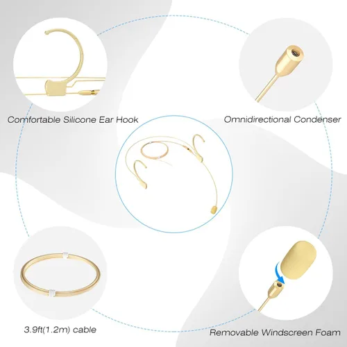 Vista 5 de KIMAFUN Auriculares/Micrófono de Diadema Profesional Earset Sobre la Oreja Colgante Micrófono Condensador Compatible con Sistema Inalámbrico