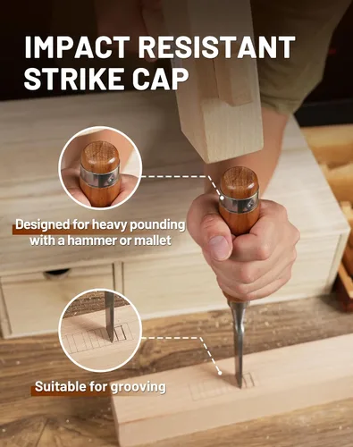 Vista 6 de EZARC Juego de herramientas de cincel de madera de 6 piezas, kit de cincel de tallado de carpintería con estuche de madera prémium para carpintero
