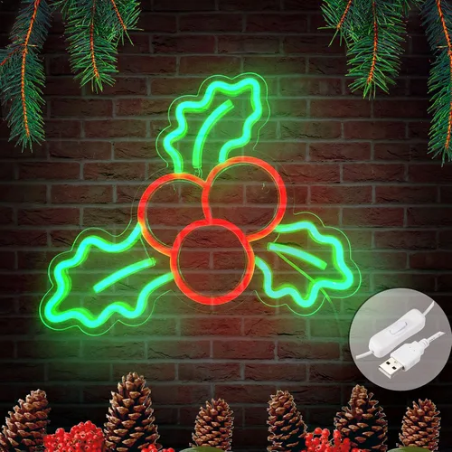 Vista 8 de Letreros de neón de Navidad para decoración de pared, funciona con USB, luces decorativas para el hogar, oficina, bar, pub, club, suministros
